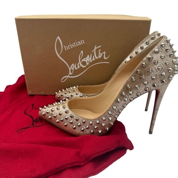 NEW Christian Louboutin Follies Spikes 100 Liege Pepite Silver Size 40 / 10 - Picture 1 of 13